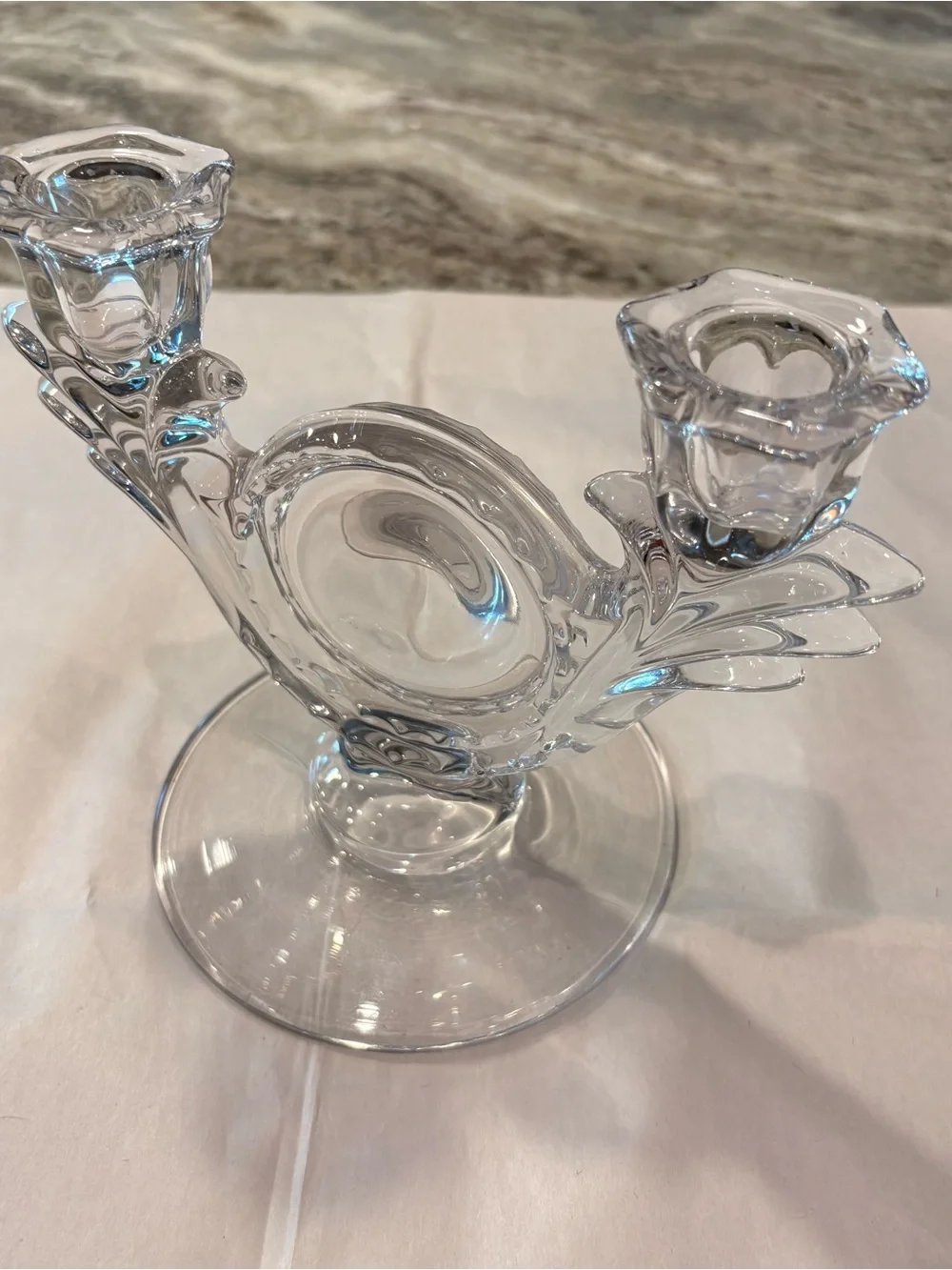 Vintage Duncan & Miller Clear Glass Double Taper Candle Holder